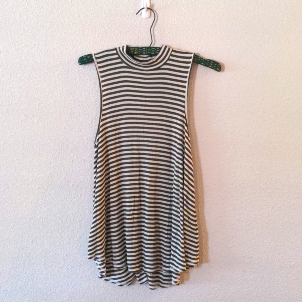 Anthropology Pure + Good mock neck, green and white striped tank top, xs